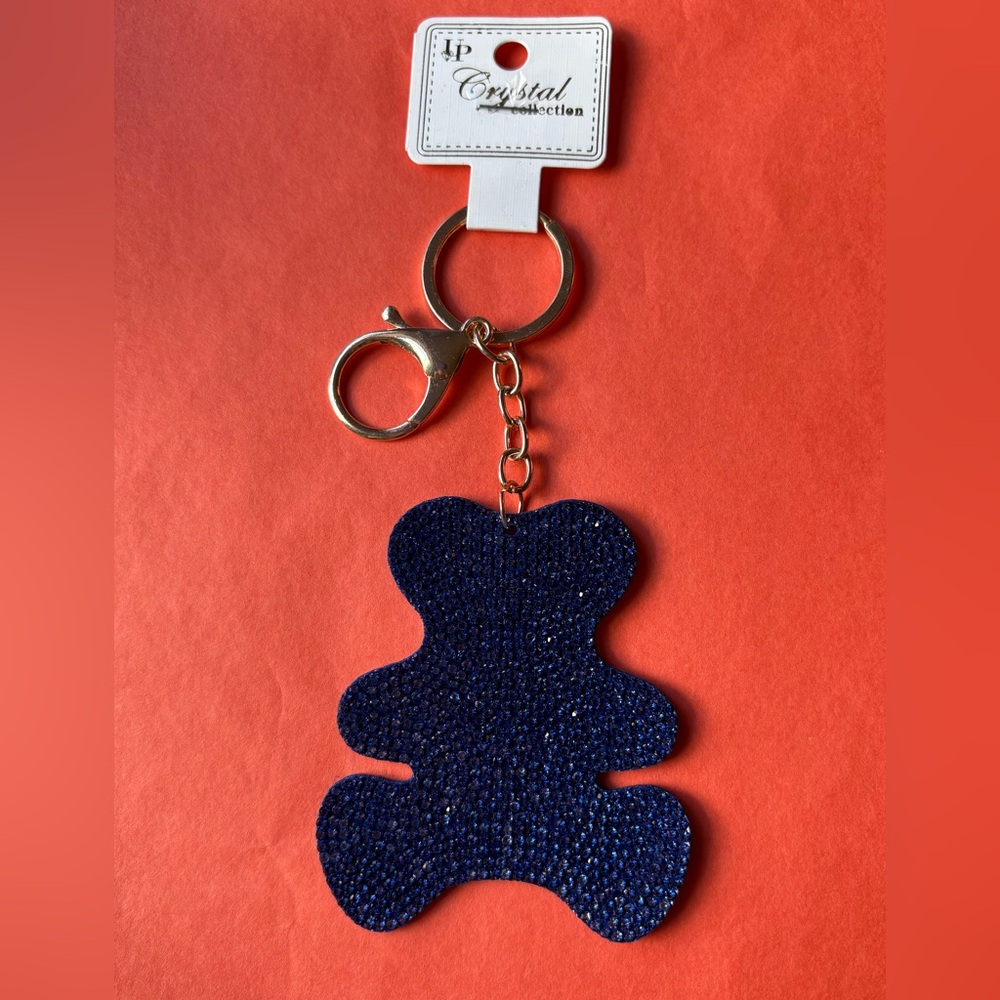 Blue Bear Keychain Bag Charm with Gold Clip